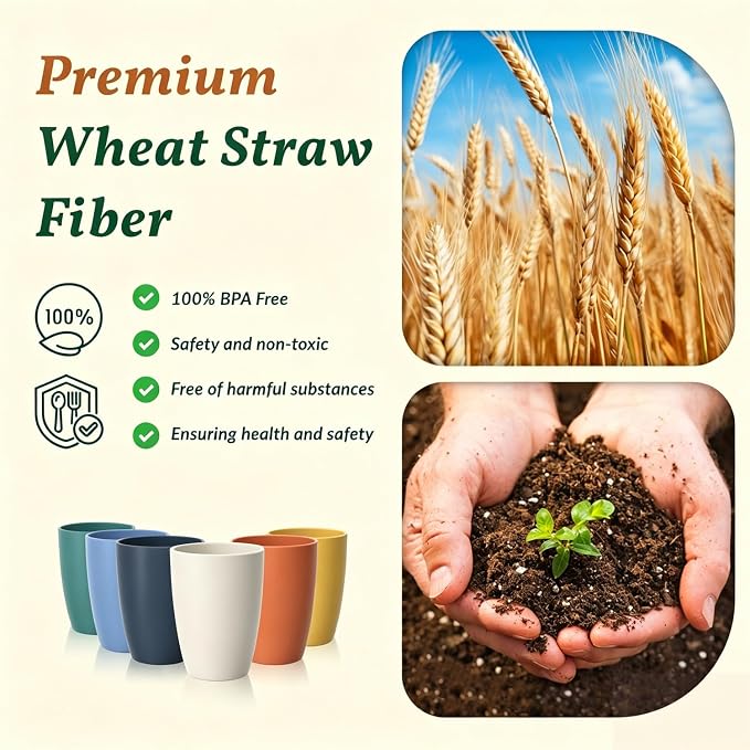 Homienly Water Cups Wheat Straw Drinking Glasses Cups 12oz Unbreakable Cups,Microwave and Dishwasher Safe Cup Set,6 PCS Stackable Cups for Kitchen,Camping-Colorful - Image 4