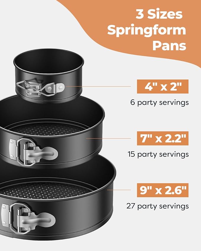 Kootek Cake Pan Set of 3, Springform Pans 4, 7, 9 Inch, 50 Parchment Paper | Carbon Steel, Nonstick Coating, Removable Bottom, Easy Release Baking Pans, Rust-Proof, Oven Safe, Round Cheesecake Pan - Image 3