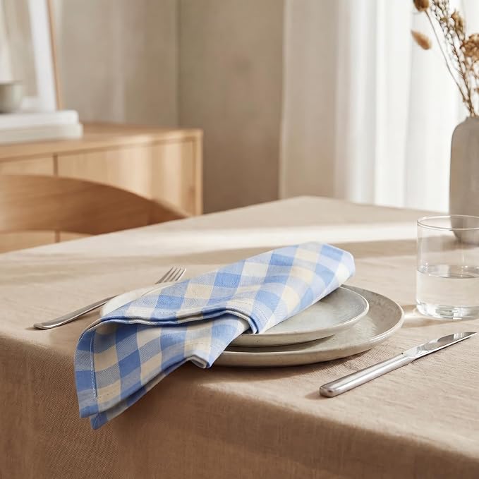 Urban Villa Cloth Napkins Cotton 20x20 (Set of 12) Blue Sand Checks - Image 4