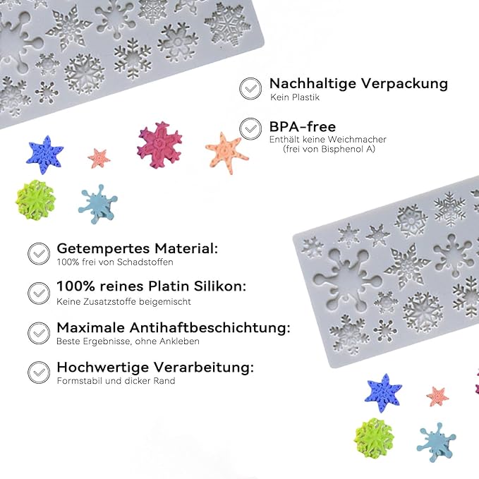 1 Pcs Snowflake Silicone Molds for Chocolate Candy Soap Baking 20-Cavity Reusable Various Shape Snowflake Molds for Making Gummy Candy Gelatin Ice Cubes Biscuits Cake Decorating