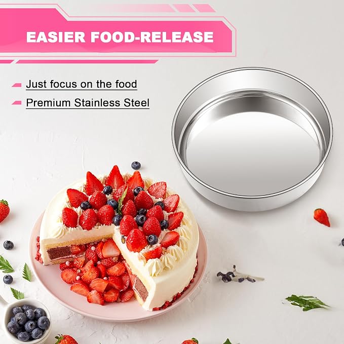 EWFEN 6 Inch Cake Pan Set of 2, Stainless Steel Round Layer Cake Baking Pans Tins, Non-Toxic & Healthy, Leak-proof & Easy Clean & Dishwasher Safe - Image 5
