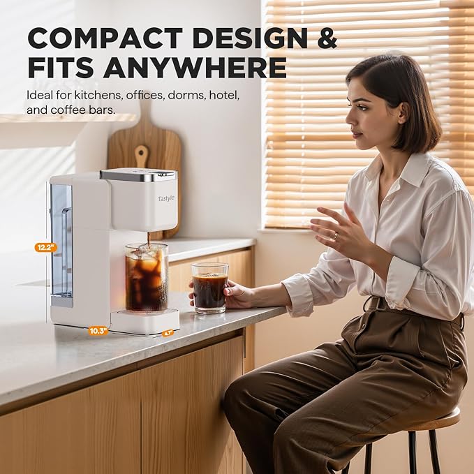 Tastyle Single Serve Coffee Maker for K Cups and Grounds with 3 Brew Styles | 40oz Removable Water Tank, 6 to 24oz Brew Size, Compact Design, Fits 7.3" Travel Mug, for Home, RVs and Office, K330IC, Beige - Image 7