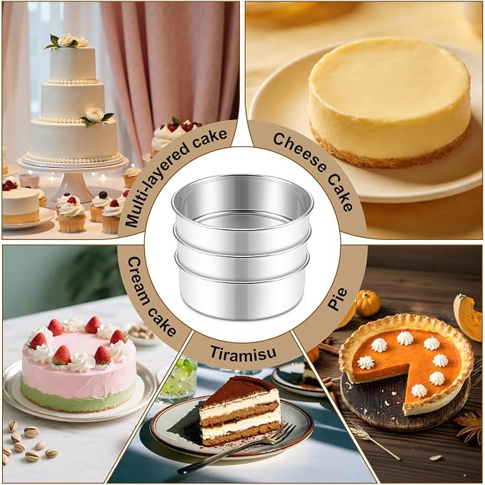 E-far 7 Inch Cake Pan Set of 3, Stainless Steel Round Baking Pans Tins for Layer Birthday Wedding Cakes, Dishwasher & Oven Safe, Healthy & Non-toxic, Leak Proof & Mirror Polished - Image 5