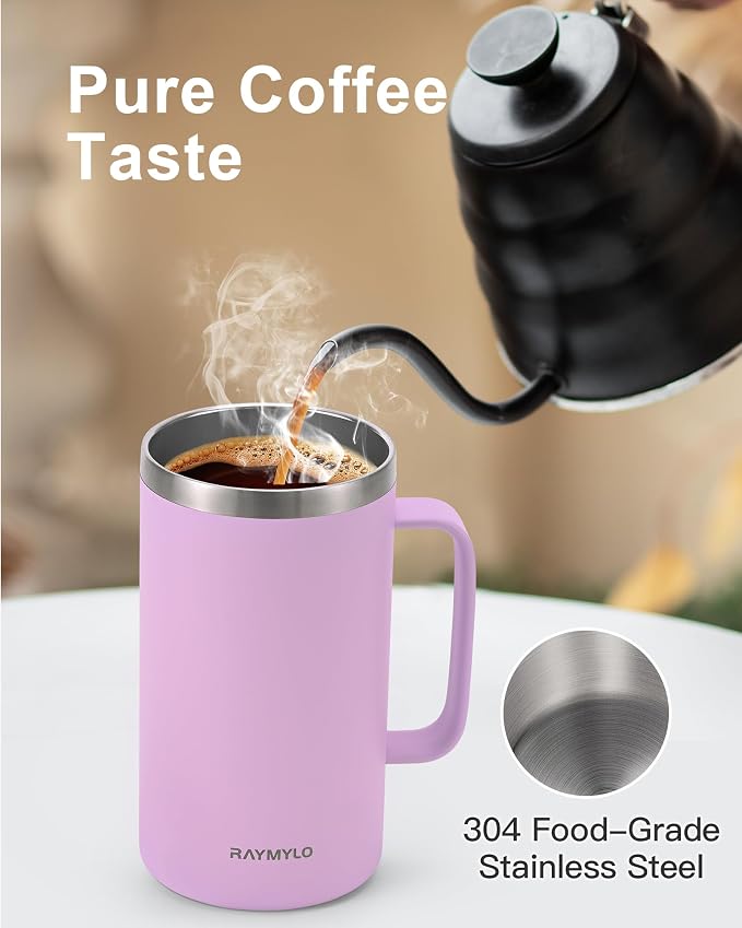 RAYMYLO Insulated Coffee Mug 24 oz, Spill-Proof & Detachable Slider Lid | Double Wall Stainless Steel with Thorough Clean Lid & Handle, Cold for 9 Hrs, Suitable for Camp Home Office - Image 5