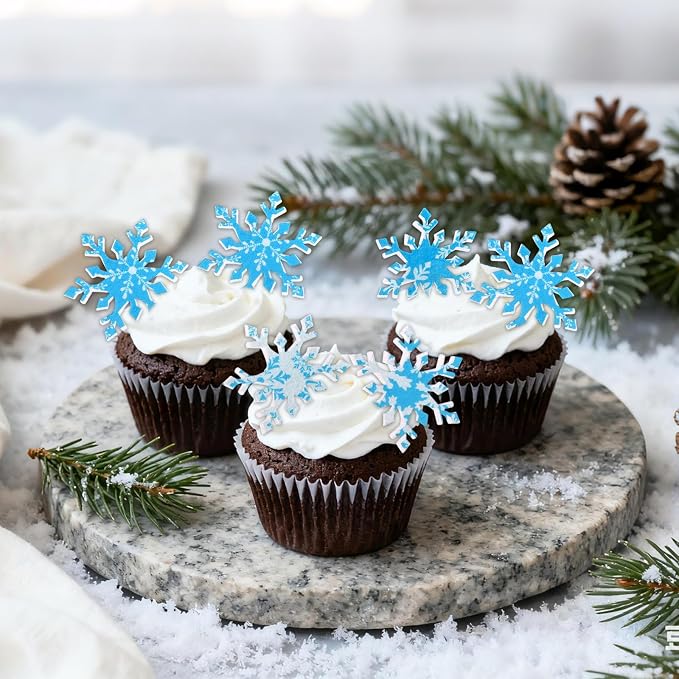 168pcs Edible Snowflake Cake Decorations, Wafer Paper Cupcake Toppers Winter Frozen Theme Snowflakes Decorations for Christmas Holiday Party Supplies - Image 5