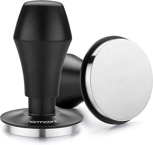 Normcore 58.5mm Coffee Tamper V4 - Spring-Loaded Tamper with 15lb / 25lb / 30lbs Replacement Springs - Anodized Aluminum Handle and Stand - Stainless Steel Flat Base,Black by NORMCORECOFFEETOOLS