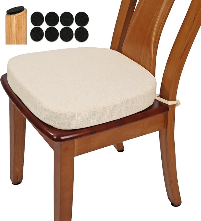 BUYUE Thickened 2.5" Friendly Woven Fabric Dining Chair Cushion, U-Shape High Density Foam Comfortable Chair Pad for Kitchen, Slip Resistant Indoor Seat Cushion (1 Piece, Beige) by BUYUE