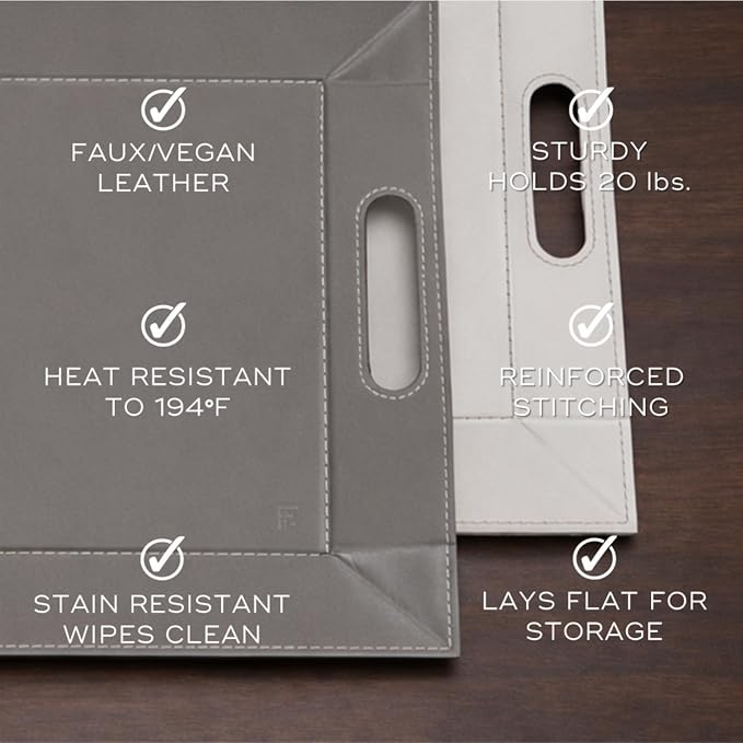 2-in-1 Serving Tray & Placemat | Faux Leather & Reversible | Lays Flat as a Placemat or Folds into an Ottoman Food Tray, Easy to Clean - Image 6