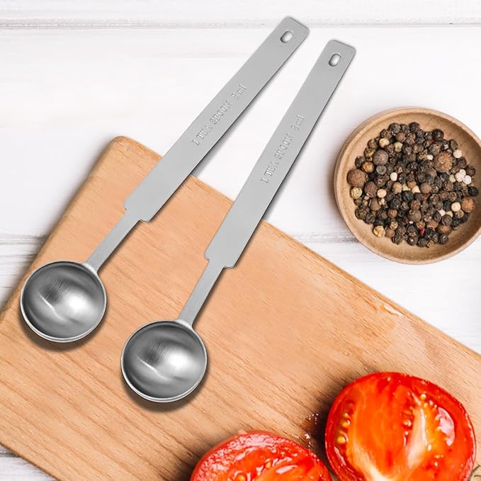 2PCS Measuring Spoon, 1 Tsp(1/3tbsp, 1/6oz, 5ml) Stainless Steel Single Tablespoon Long Handle Teaspoon Scoop for Kitchen Tea Soup Ingredients Cooking & Baking