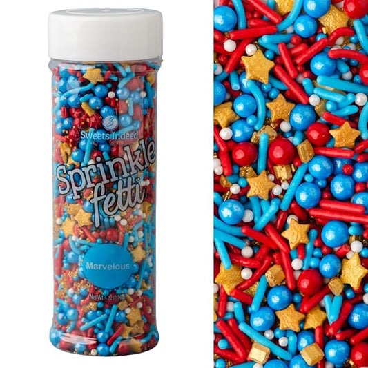 Sweets Indeed Sprinkles, Patriotic Edible Sprinkle Mix, Red Blue Gold, 4th of July, Perfect for Cake Decorations, Baking, Ice Cream, Cookies, Cupcake Topper For Birthday, Dairy Free, 4 ounces (Patriotic) (Marvelous)