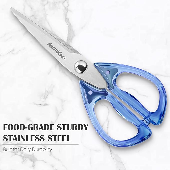 8.0inch Kitchen Shears, Sharp Stainless Steel Meat & Poultry Scissors, Transparent Blue Acrylic Handle, All Purpose Utility Cooking Scissors for Kitchen/BBQ/Home/Office - Image 4