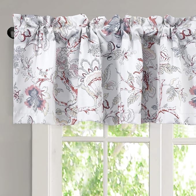 H.VERSAILTEX Blackout Curtain Valances for Kitchen Window/Living Room/Bathroom Privacy Added Rod Pocket Home Decoration Winow Valance, 52" W x 18" L, Floral in Terracotta and Blue by HVERSAILTEX