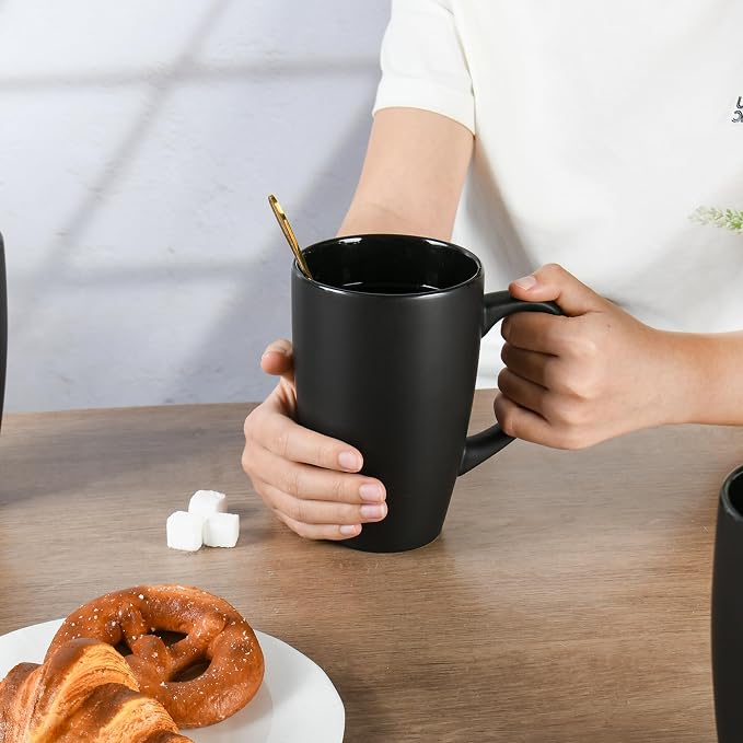 BYCNZB 20oz Extra Large Ceramic Tall Coffee Mugs Set for Coffee Tea Hot Cocoa set of 4 Dishwasher & Microwave Safe (Matte black) - Image 5