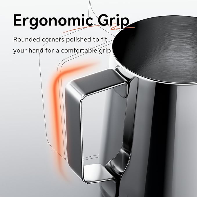 HiBREW Latte Art Pitche 15oz, Stainless Steel Milk Frothing Pitcher Steamed Espresso Cup Barista Pitcher (15oz/450ml)