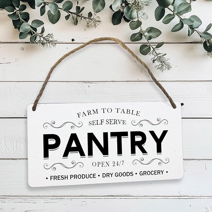 Pantry Sign Rustic Wall Art Print Wooden Signs Funny Home Decor Vintage Poster Retro Hanging Plaque for Farmhouse Kitchen Cafe Bar Grocery Coffee Corner 10x5 Inch (White) - Image 4