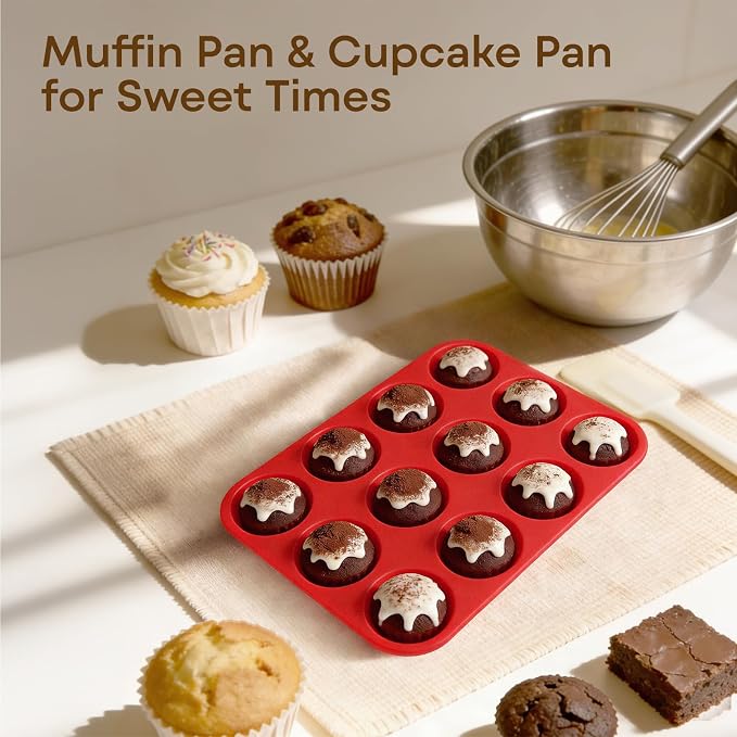 Silicone Mold for Baking, 12 Cup Nonstick Muffin Pan 2Pcs | Food-Grade Silicone Muffin Tin, Oven Dishwasher Freezer Safe Silicone Molds for Home Baking DIY, Cupcakes, Egg Bites - Image 8