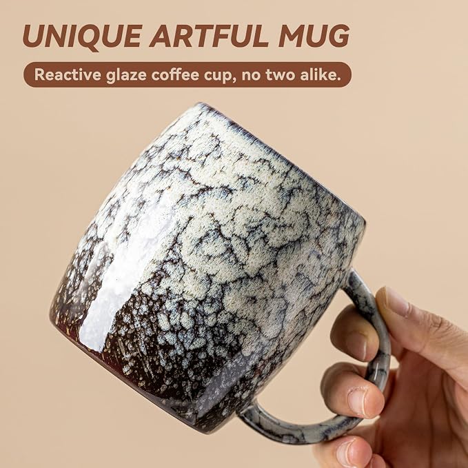 Ivory Nebula Ceramic Coffee Mug - 14 oz Unique Reactive Glaze Coffee Cup with Large Handle, Barrel Cute Mug for Women Men Home Office Gift - Image 3