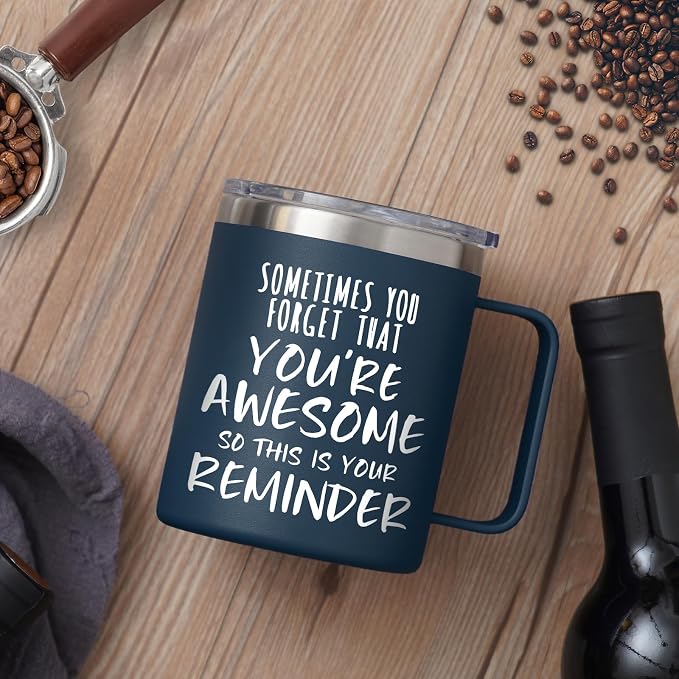 NOWWISH Inspirational Coffee Mug for Men, 14oz Vacuum Insulated Stainless Steel Cup, You Are Awesome Gift for Husband, Boyfriend, Dad - Navy Blue - Image 2