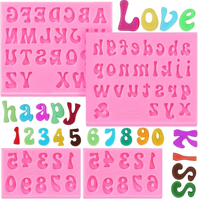 Silicone Fondant Mold Chocolate Molds, 0-9 Number and 26 Letters Silicone Molds for Cake/Cupcake Topper Cookies Desserts Decoration(4 pack)