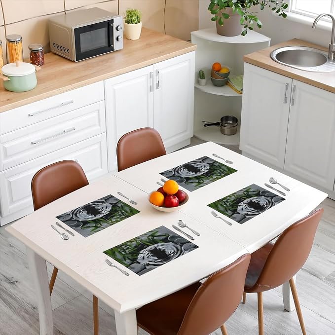 Feelyou Bamboo Rock Placemats Set of 4 12"x18" Tree Design Placemats for Dining Table Indoor Outdoor Kitchen Asian Culture Inspired Art Eastern Table Mats Placemat Green Gray Decor Table Place Mats - Image 3