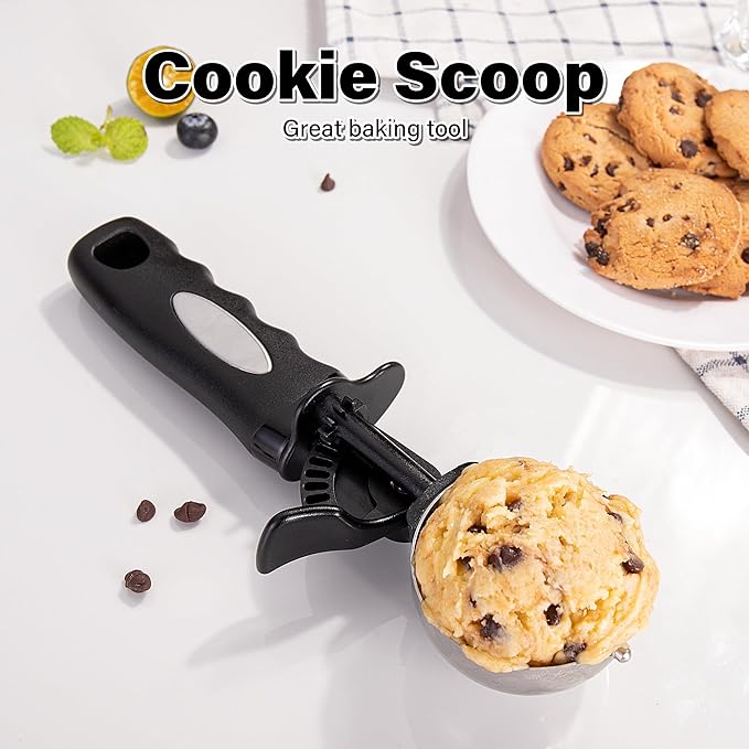 Ice Cream Scoop Set, Large Cookie Scoop Set 3 PCS for Baking, 3.25 Tbsp / 4.9 Tbsp / 6 Tbsp Sizes with Thumb Trigger, Portion Control for Cookie Dough, Ice Cream, Cupcake, Muffin, 1.63/2.45/3 OZ