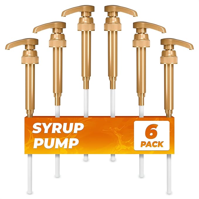 6-Pack Coffee Syrup Pump Dispenser - 11.54" Coffee Syrup Pumps for Coffee Bar, Fits Various 25.4 oz Bottles (750ml), Durable and Easy to Clean, Leak-Resistant Design, for Home & Commercial Use