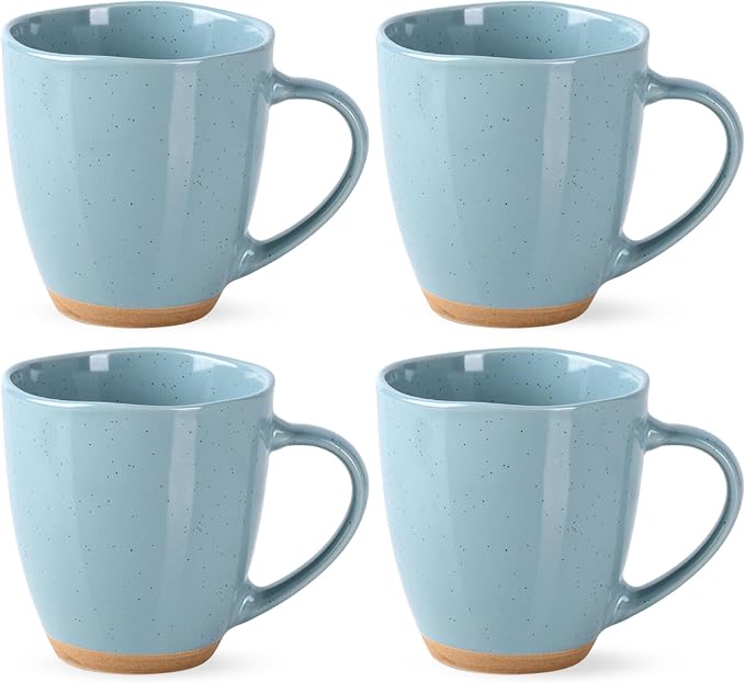 AmorArc 12oz Coffee Mugs, Ceramic Coffee Mugs set of 4 for Man, Woman, Dad, Mom, Modern Coffee Cups with handle for Latte/Cappuccino/Milk/Cocoa. Dishwasher&Microwave Safe, Blue by AmorArc