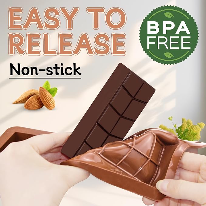 Deep Chocolate Bar Molds Silicone Non Stick 0.82inch,2 Pack Thick Dubai Shapes Chocolate Stuffed Bar Mold Kit for Filling Knafeh Candy with 100pcs Bags(Brown) - Image 4