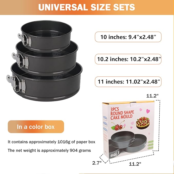 Springform Cake Pan, Cake Pan with 3 Different Size (9.5,10.2,11inch), Cake Molds for Baking with Removable Bottom, Non-Stick Bakeware for Effortless Baking（with 50 Pcs Parchment Paper Liners） - Image 2