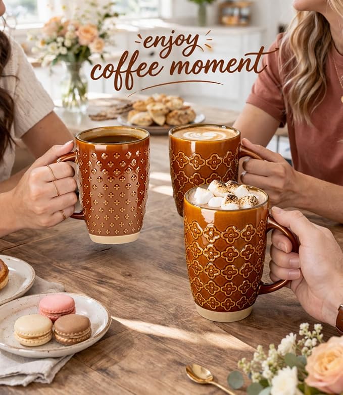 GBhome 20oz Large Coffee Mugs Set of 6, Handmade Tall Ceramic Coffee Mugs with Texture Patterns for Cappuccino, Latte,Hot Cocoa, Dishwasher & Microwave Safe - Image 7