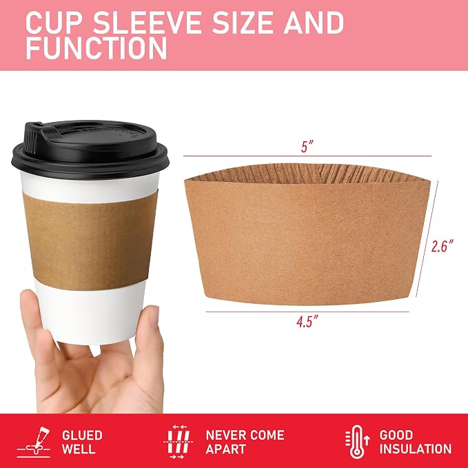 12 oz 100 Pack Coffee Cups with Lids and Sleeves, Hot Paper Coffee Cups with Lids, Disposable To Go Cups with Lid for Coffee, Tea, Hot Chocolate, Ideal for Cafes, Offices and Travel - Image 6
