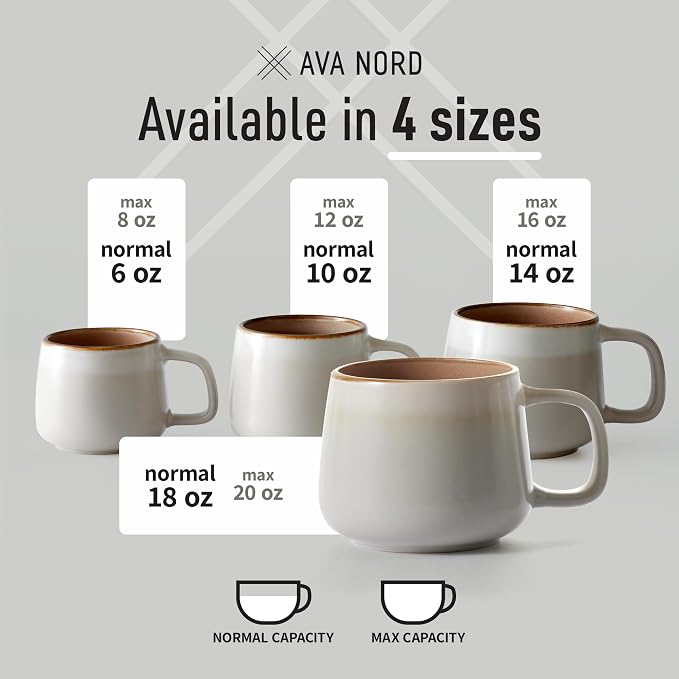 Ava Nord Large Stoneware Ceramic Coffee Mugs Set of 2-20 oz - Sage Ash | Lead-Free, Non-Toxic, Freezer - Microwave & Dishwasher Safe, Comfortable Handle, Aesthetic Nordic Design for Tea, Cocoa - Image 5