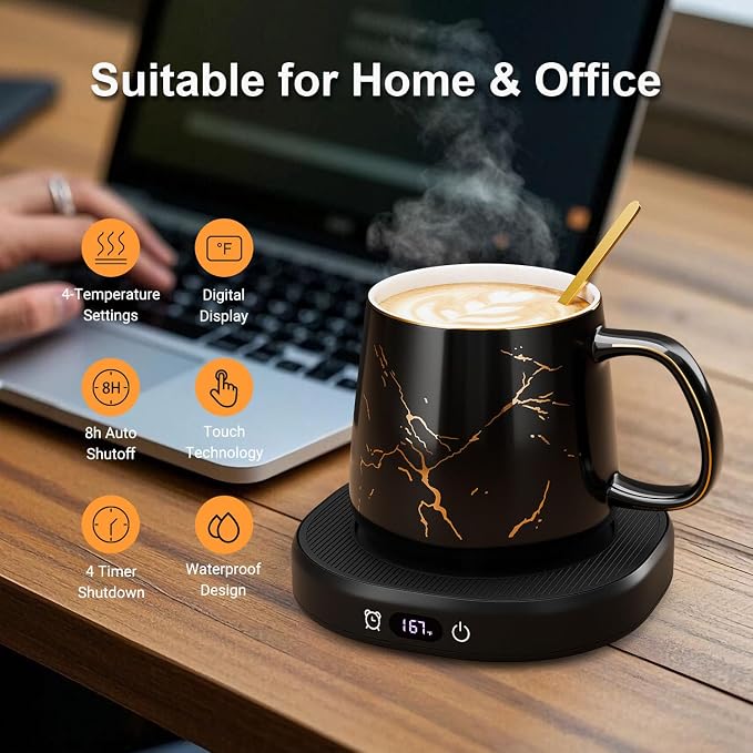 Coffee Mug Warmer & Luxury Marbling Mug Set, Electric Cup Warmer with Auto Shut Off, 4 Temperature Setting Smart Beverage Warmer, 8-Hours Auto Shut Off (Luxury Marbling Mug) - Image 2