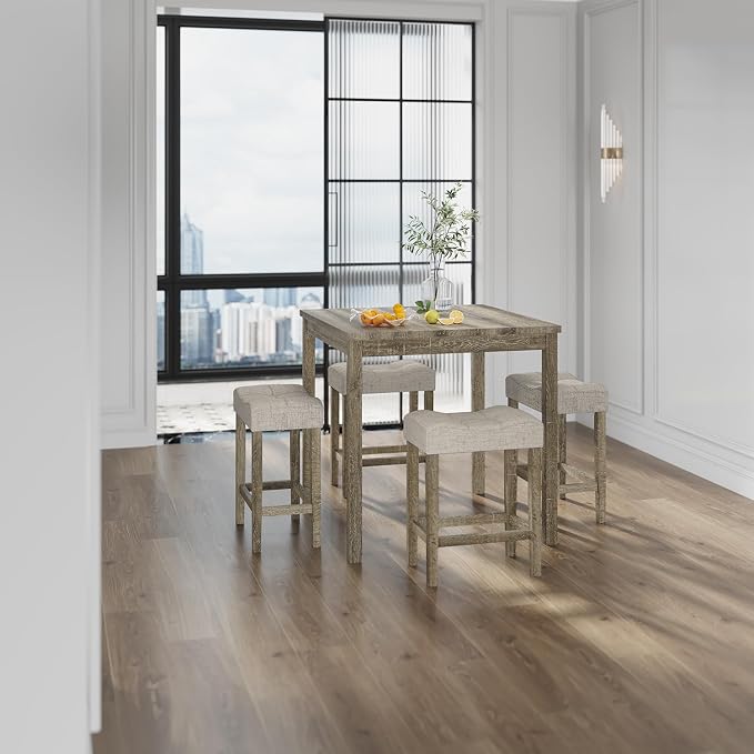 allamazing 5-Piece Counter Dinner Height Table Set, Indoor Modern Rectangular Dining Table Furniture Set for Kitchen, 35 inch Dining Table with 4 stools (1+4 Natural) - Image 7