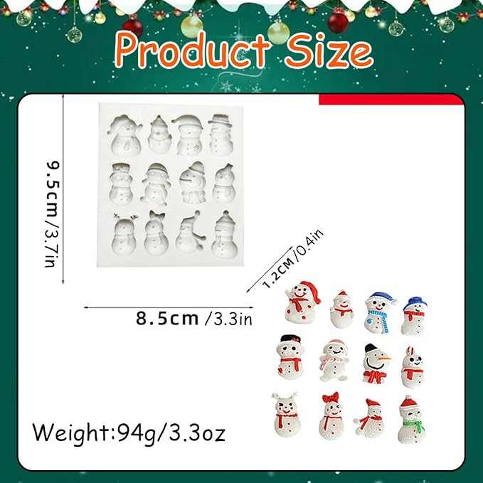 1 Pcs Christmas Silicone Molds Snowflake Snowman Chocolate Molds Ice Crystal 12 Styles Snowman Christmas Ornament Silicone Mold for Winter Home Decor Epoxy Ornament DIY Crafts