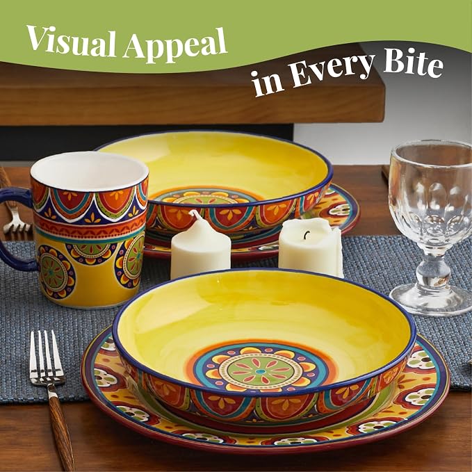 Bico Tunisian Pasta Bowls, 35oz Salad Bowl Set of 4, Large Ceramic Serving Dinner Bowls for Soup and Cereal, Microwave and Dishwasher Safe, Gift for Housewarming and Thanksgiving - Image 2