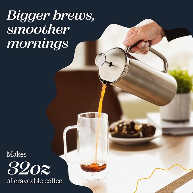 ESPRO P7 French Press Stainless Steel 304 – Patented Double Walled Micro-Filter Insulated French Press Coffee Maker, Grit-Free Brew - Heat Resistant BPA Free (32oz)