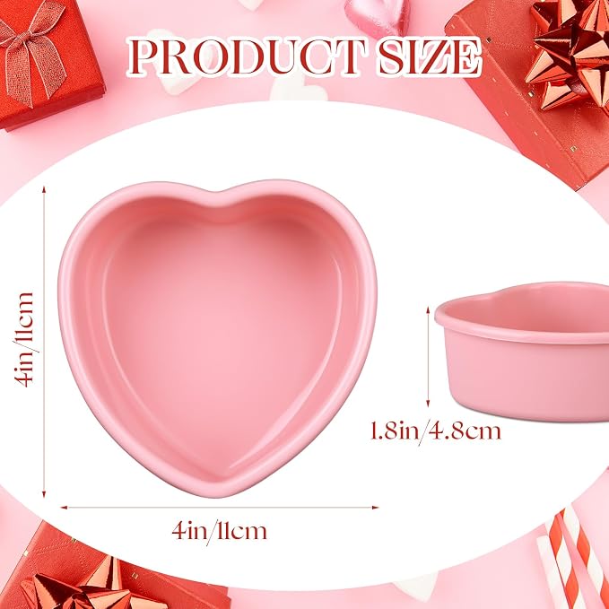 12 Pcs Mother's Day Heart Shaped Cake Pans Pink Red Silicone Mini Heart Cake Mold Nonstick Dessert Pan Chocolate Baking Tray Bakeware for Mother's Day Birthday Cupcake Muffin Tool(Pink,4'') - Image 2