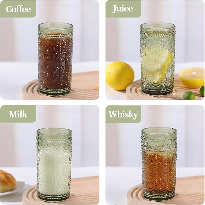 abrwyy Green Glassware, Vintage Drinking Glasses, 12oz Highball Glasses | Lead-Free Glass, Thick&Durable Glass, Home Decoration, Food Grade Glass - Image 4