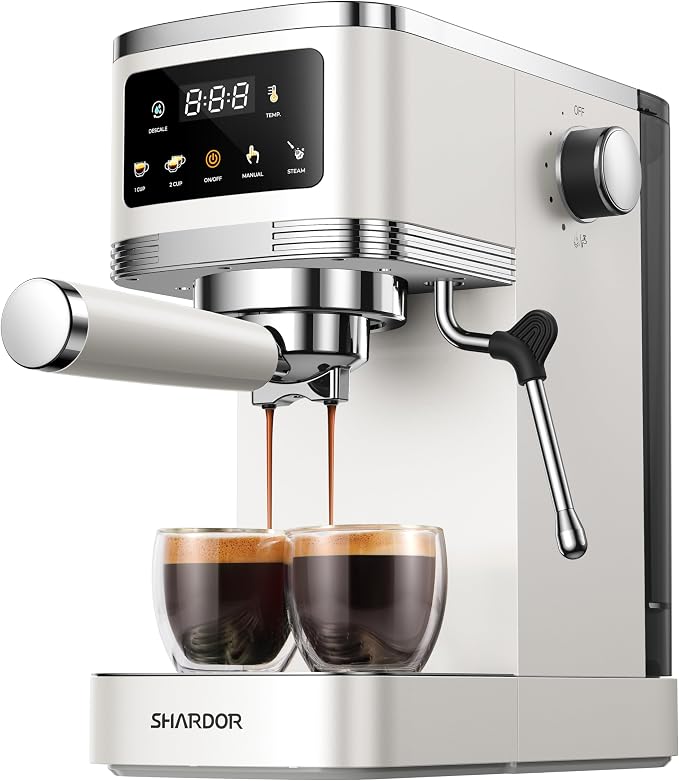 SHARDOR Espresso Machine 20 Bar, Professional Espresso Machine with Milk Frother and Touchscreen, Expresso Coffee Machines with Adjustable Temperature,for Cappuccino, Latte, Stainless Steel, White by Shardor