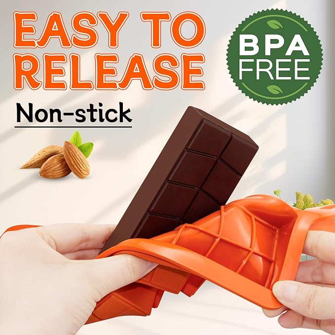 Chocolate Bar Mold 0.82inch Deep 2 Pack,Thick Dubai Stuffed Pistachio Silicone Molds Kit for Making Big Shapes Filling Candy Granola Bar and Pastry Snacks