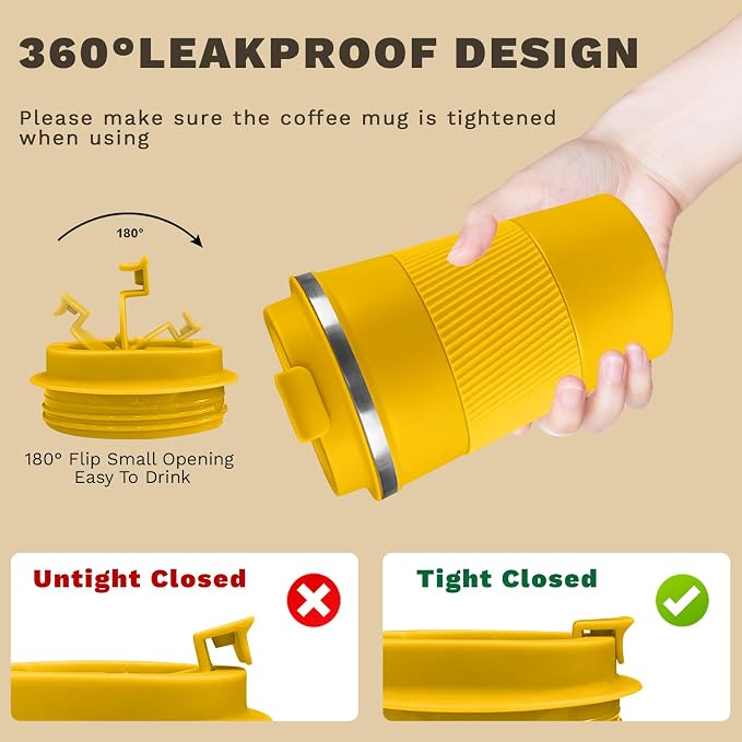 Vacuum Insulated Stainless Steel Travel Coffee Mug,Leak Proof Cup with Lid | 304 stainless steel mug with vacuum insulation, leak proof lid, silicone grip and car cup holder friendly design - Image 5