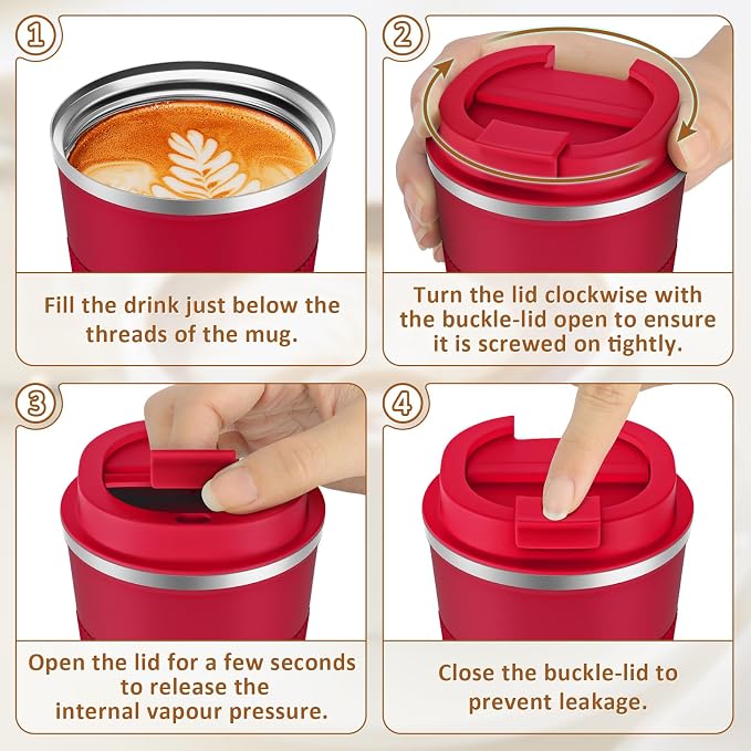 KETIEE Travel Coffee Mug Spill Proof 12oz, Insulated Travel Mug to Go, Reusable Coffee Cup with Seal Lid, Vacuum Stainless Steel Tumbler for Hot/Cold Drinks (Red) - Image 7
