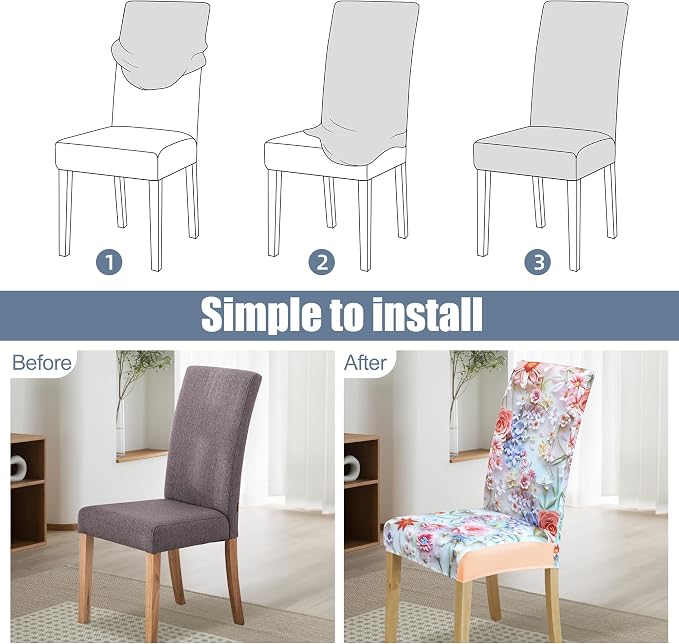 Dining Chair Covers, Stretch Seat Covers, Washable Furniture Protector | 4 Pack, Washable, Stretch Fit, Soft, Non Slip, Dining Chair Covers, Seat Protector, Furniture Cover,Easy Clean - Image 4