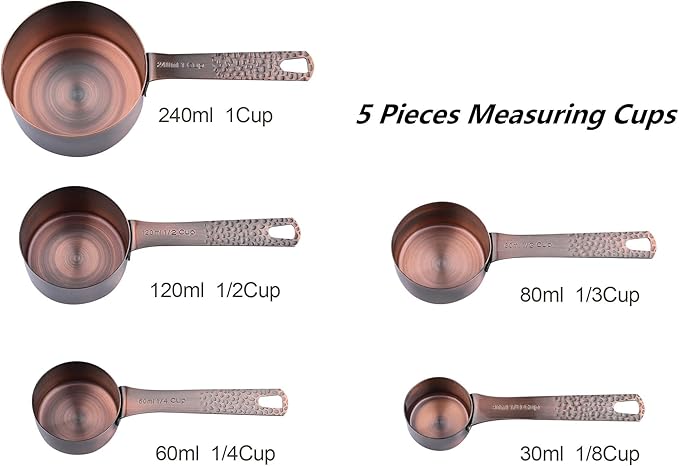 Measuring Cups and Spoons Set, Copper Plated Measuring Cups and Spoons Set for Baking & Kitchen, Metric & US Measure Tools with 1/8, 1/4 Cup