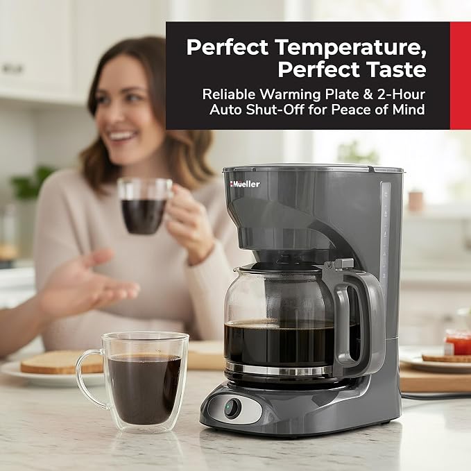 MUELLER HOME 12-Cup Drip Coffee Maker, Gray | Borosilicate Carafe, Auto-Off, Reusable Filter, Anti-Drip, Keep-Warm Function - Image 3