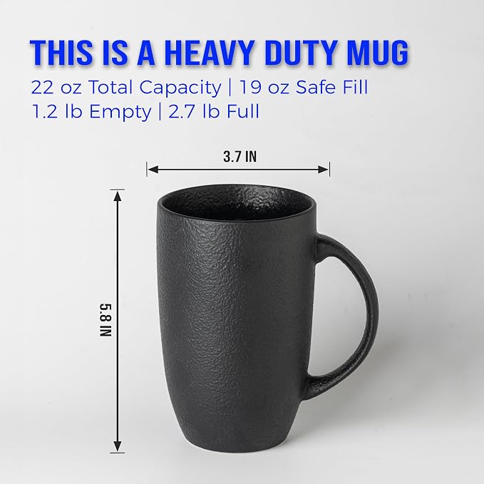 22oz Oversized Heavyweight Ceramic Coffee Mug, Large (Black) | 22oz Extra Large, Oversized Heavyweight Ceramic, Reactive Glaze, Microwave & Dishwasher Safe, Prop 65 Compliant, Gift Box - Image 6