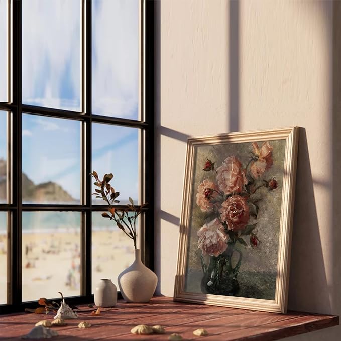 Wall Art Vintage, Retro Moody Floral Bathroom Canvas Painting Farmhouse Decor, Black Dark Classical Flower Still Life Prints, Canvas Wall Art for Bedroom, Living Room, Gallery, Vintage Wall Decor 8x10 No Frame - Image 6