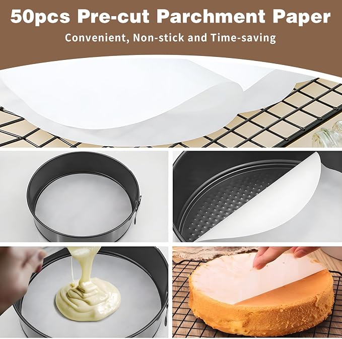 Nonstick 4 7 9 Inch Springform Pan Cheesecake Pan with Protector | Leakproof Spring Form Pan for Cheesecake, Spring Cheese Cake Pans for Baking with Removable Bottom and 50Pcs Parchment Paper - Image 8