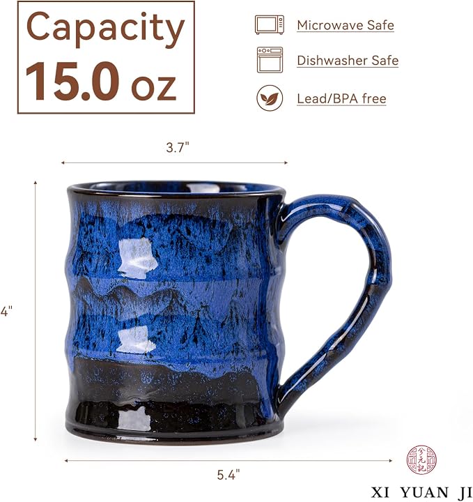 Midnight Blue Ceramic Coffee Mug 15oz - Handcrafted Artisan Mug with Large Handle for Comfort, Unique Birthday Gift for Him/Her, Office Desk Essential, Safe for Dishwasher - Image 6